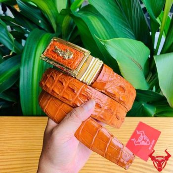 Thắt Lưng Liền Da Gù Cá Sấu TLA4B2 Màu Bò Cam Mặt Khóa Cá Sấu