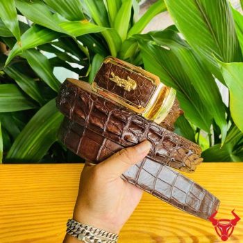Thắt Lưng Nam Da Cá Sấu Gù Liền Bản 4cm TLA4B4 Màu Nâu Đất