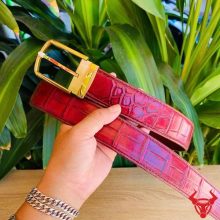 Thắt lưng liền da bụng cá sấu đỏ burgundy đẳng cấp quý ông.
