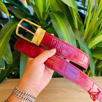 Thắt Lưng Liền Da Bụng Cá Sấu Bản 3.8cm Màu Đỏ Burgundy Khóa Kim