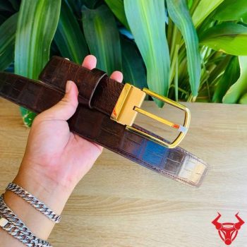 Thắt Lưng Liền Da Bụng Cá Sấu Bản 3.8cm Màu Nâu Đất Khóa Kim