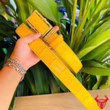 Thắt lưng nam cao cấp da bụng cá sấu vàng bản 3.8cm.