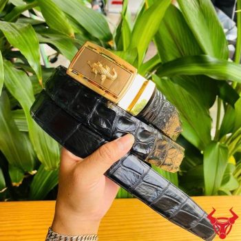 Thắt Lưng Liền Da Cá Sấu Màu Đen 3,5cm Khóa Vàng Hợp Kim Cao Cấp