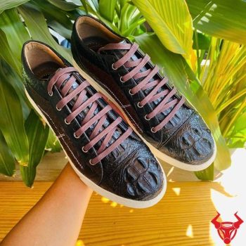 Giày Thể Thao Da Cá Sấu Gù GCS31 Màu Đen Phối Nâu