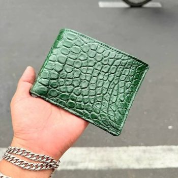 Ví Nam Da Cá Sấu Trơn Hông 2 Mặt VCA8 Màu Xanh Lục