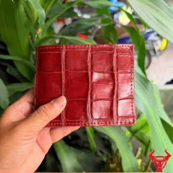 Ví Ngang Da Cá Sấu Thái Lan Phần Da Bụng VBA8-TL Màu Đỏ Mận