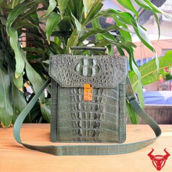 Cặp Xách Công Sở Có Dây Đeo Rời Da Cá Sấu Gù CTA4 Màu Xanh Lá