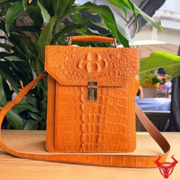 Cặp Xách Công Sở Có Dây Đeo Rời Da Cá Sấu Gù CTA4 Màu Vàng Cam