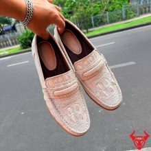 Giày lười da cá sấu gù màu bạch tạng đế cao 7cm chuẩn form