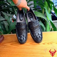 Giày lười nam da cá sấu gù màu đen đế cao 7cm GCA4