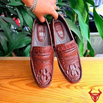 Giày Lười Đế 7cm Da Cá Sấu Gù GCA4- Màu Nâu Đất