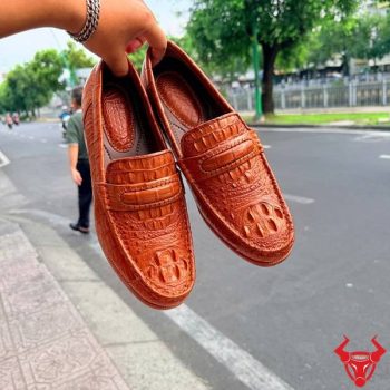 Giày Lười Đế Cao 7cm Da Cá Sấu Gù GCA4- Màu Nâu Đỏ