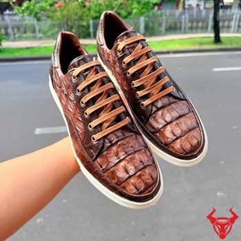 Giày Thể Thao Da Cá Sấu Gai Lưng – Phong Cách Mới – GCS30A1 Màu Nâu Đất
