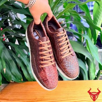 Giày Thể Thao Da Cá Sấu Gai Tay Vảy Rồng GCS30 Màu Nâu Đất