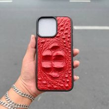 Ốp lưng da cá sấu gù dọc EXEA4 cho iPhone 15 Pro Max màu nâu đỏ.