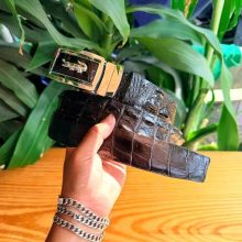 Thắt lưng da cá sấu gù lưng TLA4B4 màu đen bản 4cm.