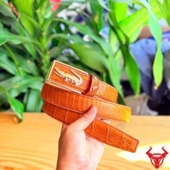 Thắt Lưng Da Cá Sấu Thái Lan – Dây Liền – Mặt Khóa Thép Bấm Lỗ Hình Cá Sấu TSK122 Màu Vàng Cam
