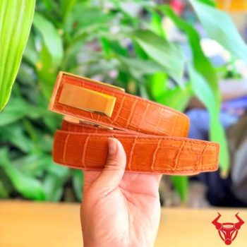Thắt Lưng Da Cá Sấu Thái Lan – Dây Liền – Mặt Khóa Thép Bấm Lỗ TSK131-B Màu Vàng Cam