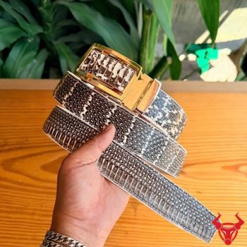 Thắt Lưng Nam Da Rắn Hổ Mang TLA16B2 Khóa Vàng