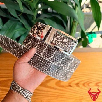 Thắt Lưng Nam Da Rắn Hổ Mang TLA16B2 Khóa Trắng