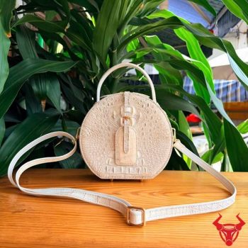 Túi Xách Nữ Form Tròn Độc Đáo Da Gù Cá Sấu TWBA4 Màu Bạch Tạng