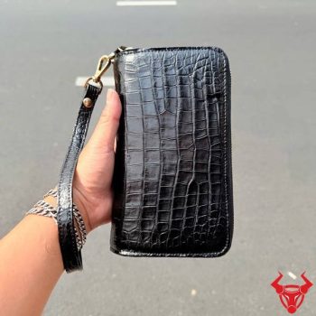 Ví Cầm Tay 2 Ngăn Kéo Da Bụng Cá Sấu Size BEA8 Màu Đen