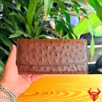 Ví Nữ Cầm Tay 3 Gấp Da Bụng Đà Điểu BLAD3 Màu Nâu Đất