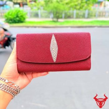 Ví Cầm Tay Dài 3 Gấp Da Cá Đuối BLA17 Màu Đỏ