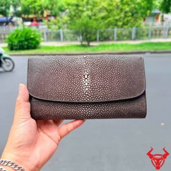 Ví Cầm Tay Dài 3 Gấp Da Cá Đuối BLA17 Màu Xám