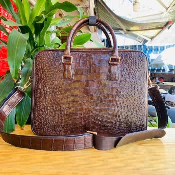 Cặp Xách Văn Phòng Nam Da Bụng Cá Sấu Cao Cấp Màu Nâu Đất CSA8