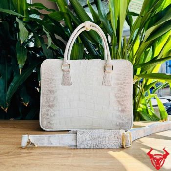 Cặp Xách Văn Phòng Nam Da Bụng Cá Sấu Cao Cấp CSA8 Màu Bạch Tạng