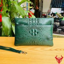 Clutch cầm tay nhiều ngăn da gù cá sấu CBDA4 màu xanh lá cao cấp.