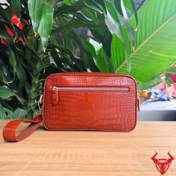 Túi Clutch Cầm Tay Nam Sang Trọng Da Bụng Cá Sấu CBFA8 Màu Đỏ