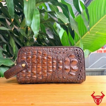 Túi Clutch Hộp Xách Tay 2 Ngăn Kéo Da Cá Sấu Gù Lưng CGA4 Màu Nâu Đất