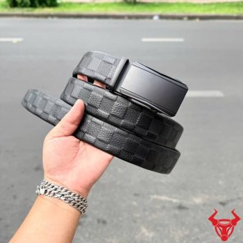 Thắt Lưng Nam Da Bò Dập Caro TLRN15 Khóa Ray Trượt Tự Động