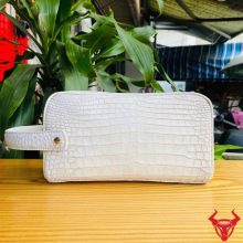 Clutch da bụng cá sấu CGA8 màu bạch tạng hai ngăn khóa kéo dành cho quý ông.