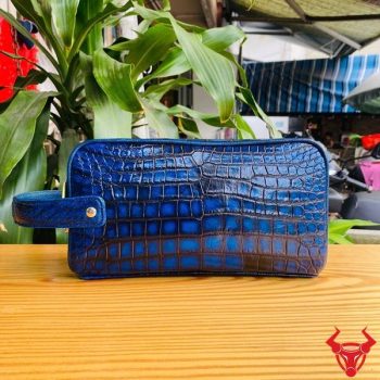 Túi Clutch Hộp Xách Tay Da Bụng Cá Sấu CGA8 Màu Xanh Patina