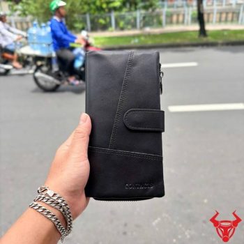 Ví Da Bò Nữ Dáng Dài VICT02 Màu Đen Cao Cấp