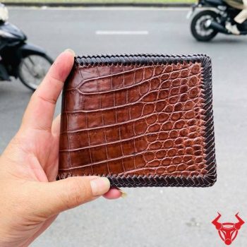 Ví Đan Viền Da Bụng Cá Sấu 1 Mặt Da VDA8 Màu Nâu Đất
