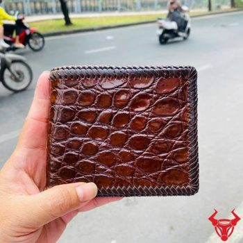 Ví Đan Viền Da Bụng Cá Sấu 2 Mặt Da Trong Ngoài VEA8 Màu Nâu Đất