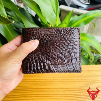 Ví Nam Mini Da Cá Sấu Gai Tay VFA5 Màu Nâu Đất