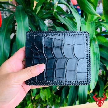 Ví Đan Viền Da Bụng Cá Sấu Thái Lan 2 Mặt Da Trong Ngoài VEA8 Màu Đen