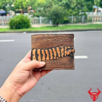 Ví Nam Ngắn Da Wax Chân Đà Điểu – 2 Mặt Vảy Chân – VCD4 Màu Nâu Bò
