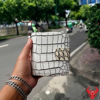 Ví Nữ VRBA8 Da Cá Sấu Thái Lan Vân Nhỏ Trắng Đen – Phong Cách Sang Trọng