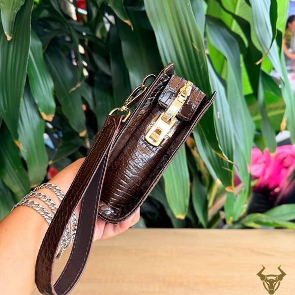 Clutch da bụng cá sấu màu nâu CKCA8 quý phái