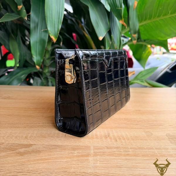 Clutch cầm tay da bụng cá sấu Thái Lan màu đen CKCA8