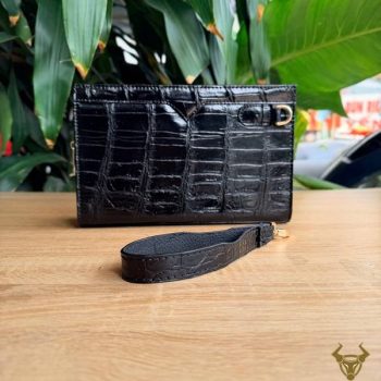 Clutch Cầm Tay Da Bụng Cá Sấu Thái Lan Cao Cấp Màu Đen CKCA8