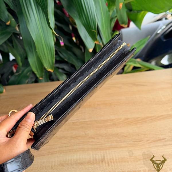 Clutch da bụng cá sấu Thái Lan CKCA8 màu đen lịch lãm