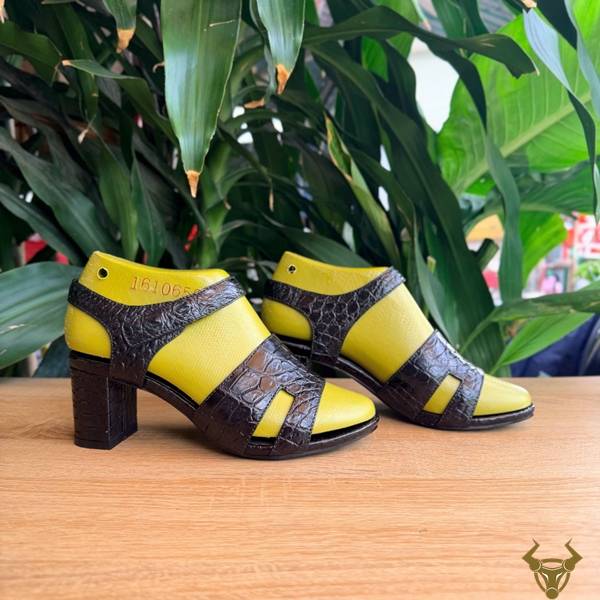 Dép Nữ DJEA8 Da Cá Sấu Cao Cấp Cho Quý Cô Dép sandal cao gót da cá sấu DJEA8 màu đen sang trọng