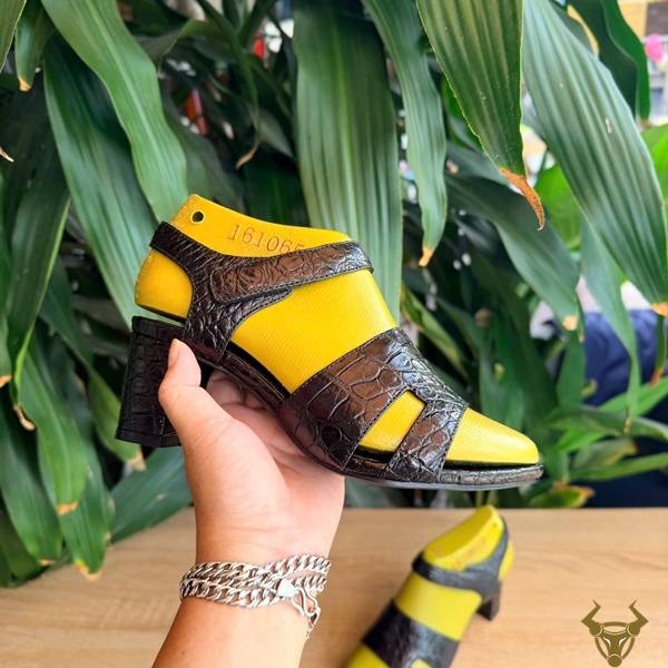 Dép Sandal Cao Gót Da Cá Sấu DJEA8 Màu Đen Cao Cấp Dép sandal cao gót da cá sấu cao cấp DJEA8 màu đen
